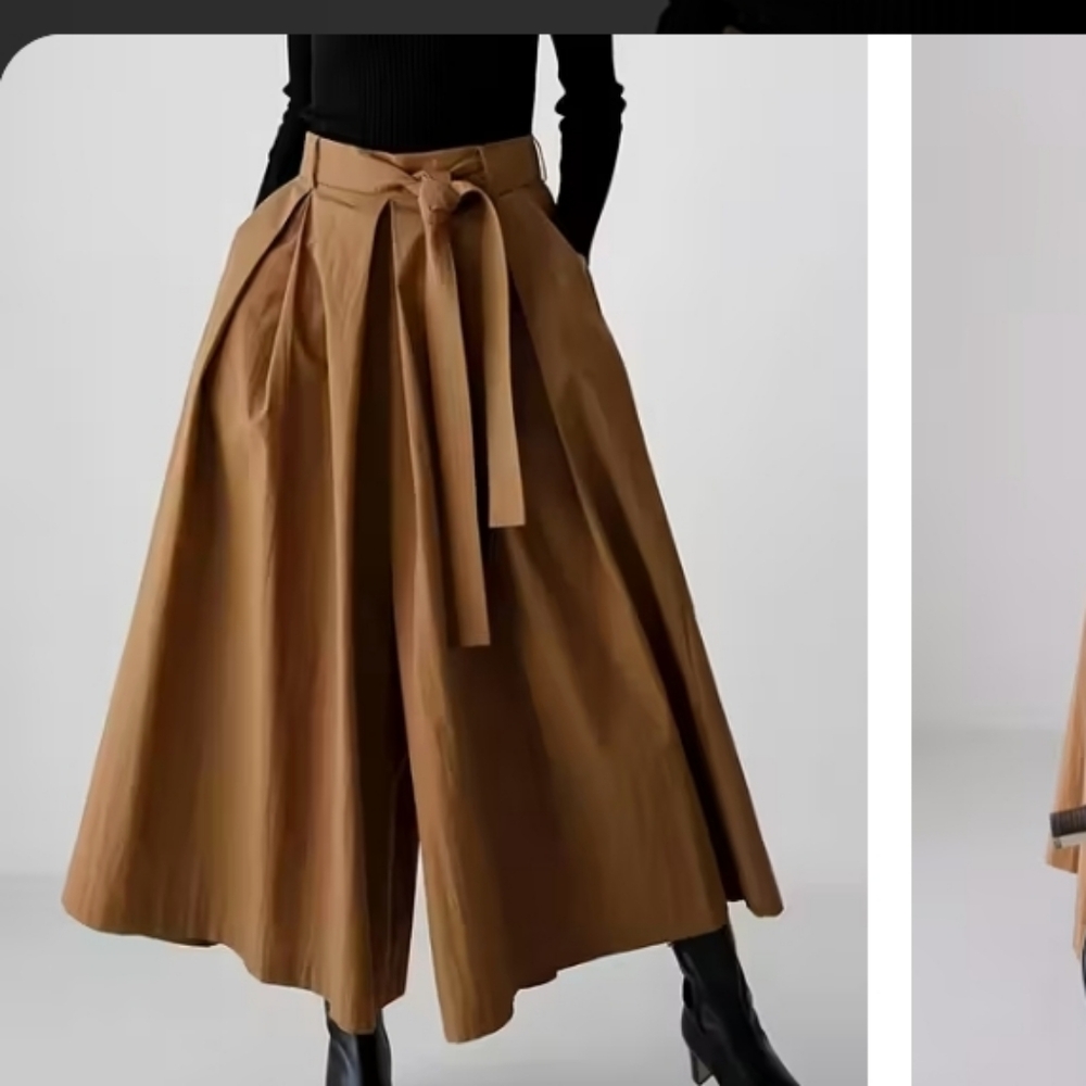 Wide-Leg Midi Skirt Pants  with Tie Waist (L) NWOT